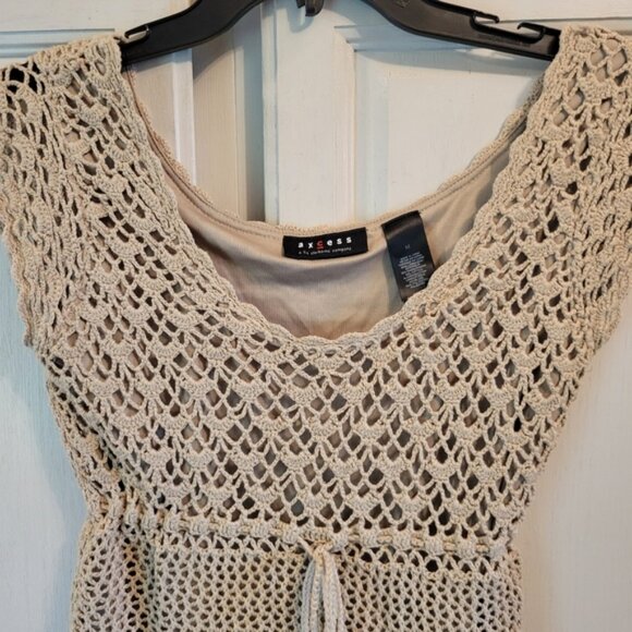 Axcess Liz Claiborne Tan Crochet Babydoll Blouse Top - Picture 2 of 7